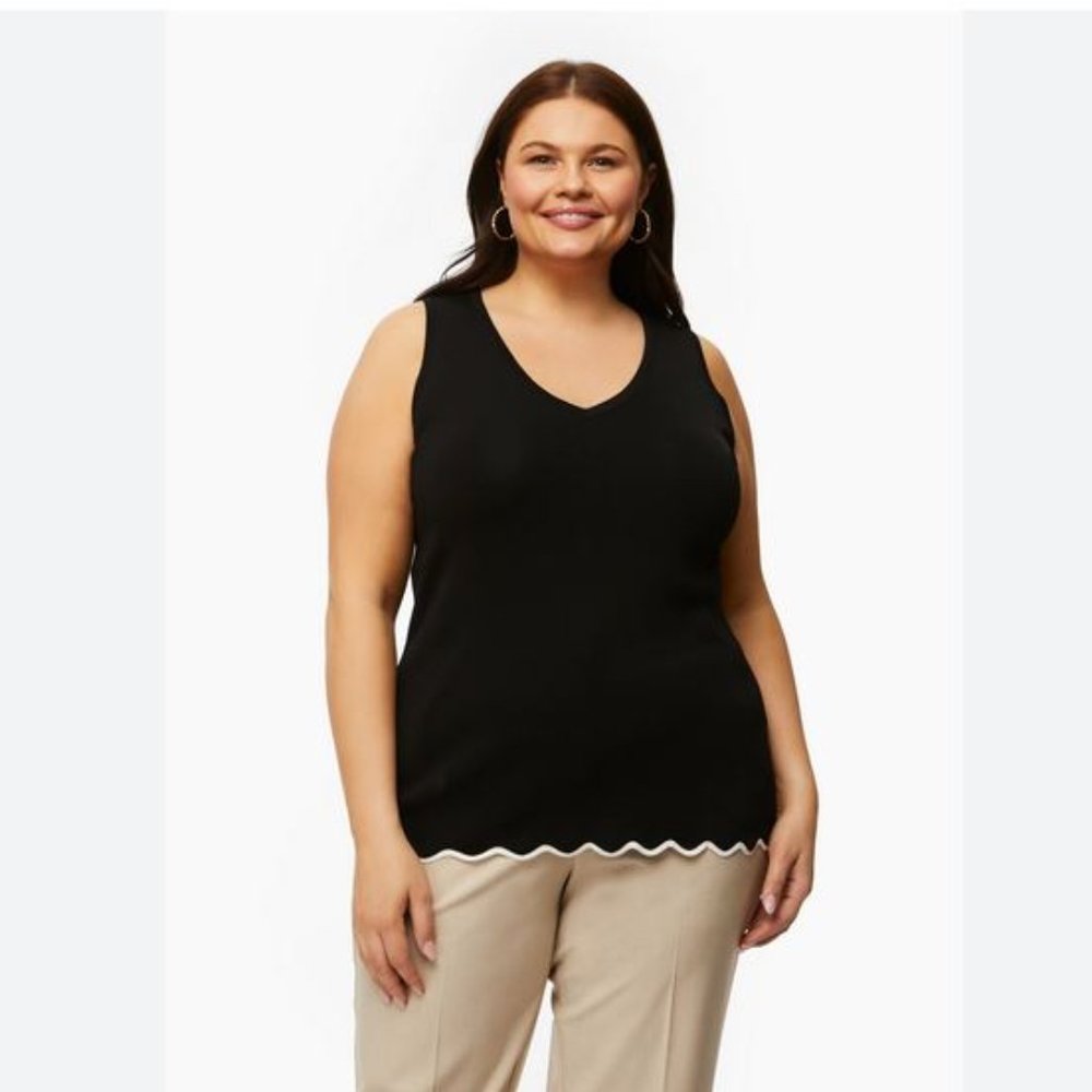 LAURA:  Scallop Detail Cami - black with white trim